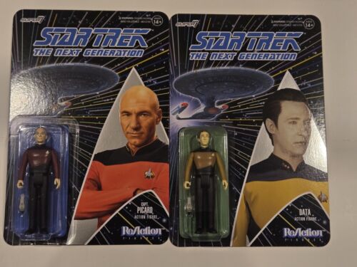 Lot Of 2 Star Trek TNG   ReAction Super7 Figures Picard And Data