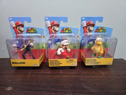 Super Mario Nintendo 2.5'' 3 Figure Lot Hammer Bro Waluigi, Fire Mario