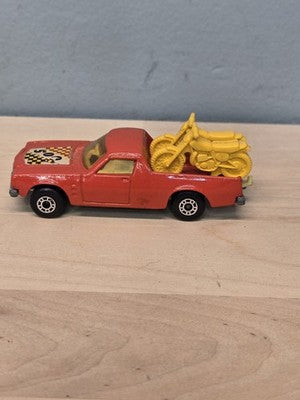 1977 Matchbox #60 Holden Pickup Red w 500 Sticker, Yellow Motorcycles