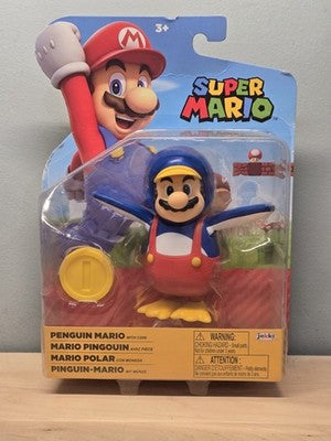 World of Nintendo Super Mario 4” Penguin Mario w/ Coin Action Figure