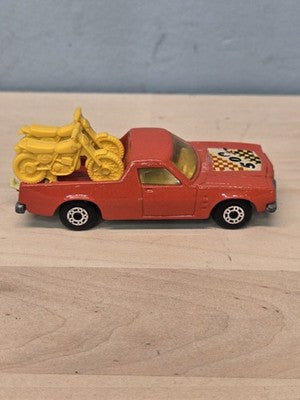 1977 Matchbox #60 Holden Pickup Red w 500 Sticker, Yellow Motorcycles