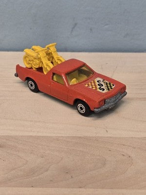 1977 Matchbox #60 Holden Pickup Red w 500 Sticker, Yellow Motorcycles